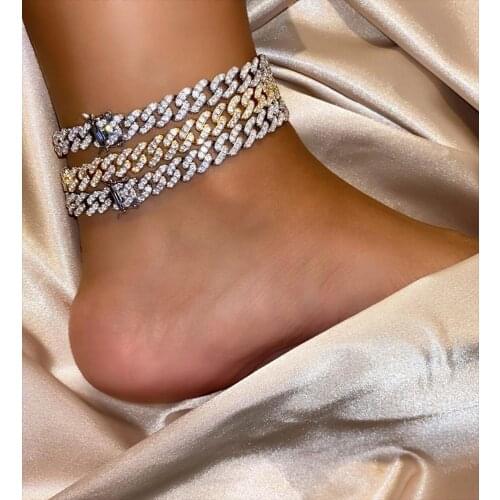 2020 hip hop summer beach styles iced out cuban chain bling white pink 5A cz paved anklet women charm wedding party jewelry gift