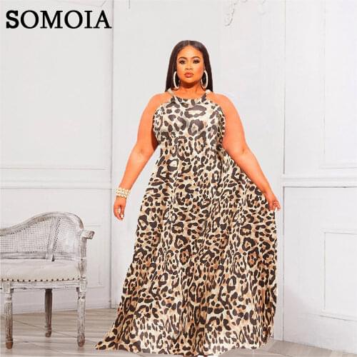 Plus Size Bridesmaid Dresses Sexy Sleeveless Halter Leopard Maxi Dress Loose Backless Temperament Prom Dress Wholesale Items