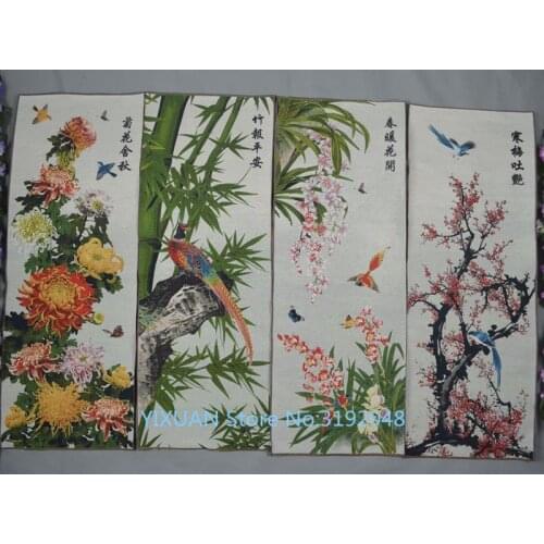 Exquisita pintura de pantalla de seda cuatro exquisitos bordado meilanthuju magpie Flor de ciruela