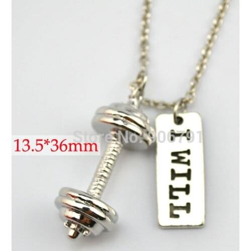 10pcs a lot Weightlifting barbell pendant and i will charms sports Gym necklace