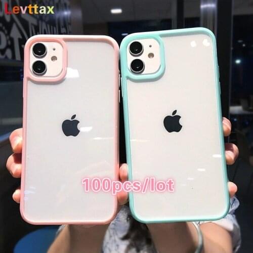 100Pcs/lot Hot Sale Candy Transparent For iphone 12 Case For iPhone 11 Pro Max XS X XR 7 8 6S Plus SE2020 Shockproof Clear Cover