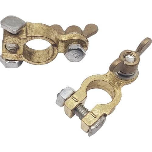2x Wing Nut Marine Brass Copper Battery Terminal Post Pile Head Clamps Clips Connector Positive / Negative