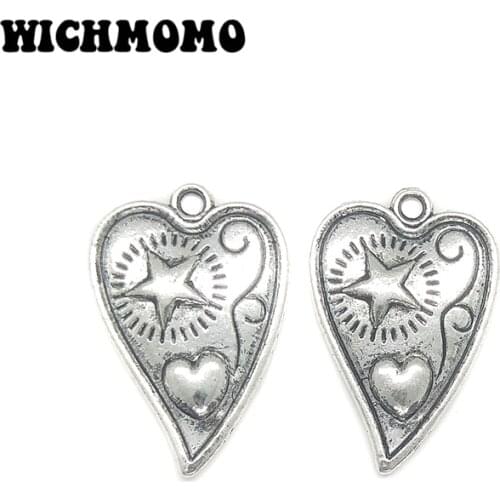 2019 New Fashion 10pieces/bag 26mm Zinc Alloy Twinkling Stars Hearts Charms Pendants DIY Necklaces Bracelets Jewelry Accessories