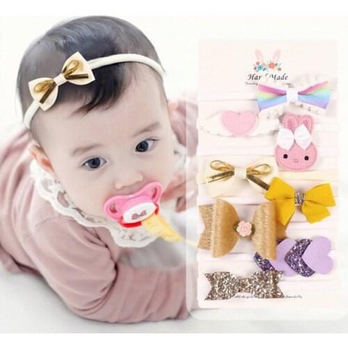 8pcs Baby Non-marking Headband European And American Children Nylon Hair Bows Set Thin Hair Band Baby Hair Accessories