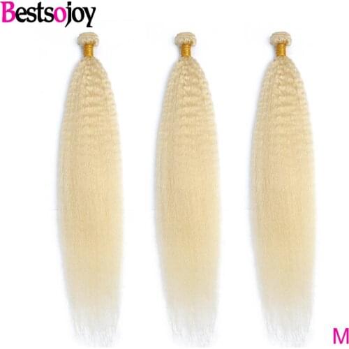 [Bestsojoy] Kinky Straight 613 Blonde Hair Bundles 8"-26" Middle Ratio Remy 3 Pieces Brazilian Weave Bundles 100% Human Hair