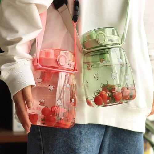 Big Pudding Drink Cup Dual-use Student Portable Strap Straw Water Cup Large-capacity 1300ML Plastic Eco Friendy Cute Waterbottle