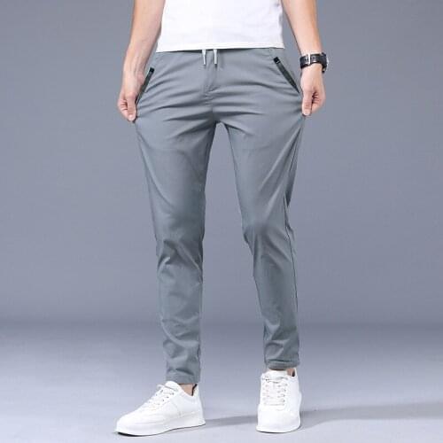 2020 Summer New Smart Casual Thin Pants Men Breathable Slim Fit Mid Straight Drawstring Full Length Work Pants Men Big Size 38