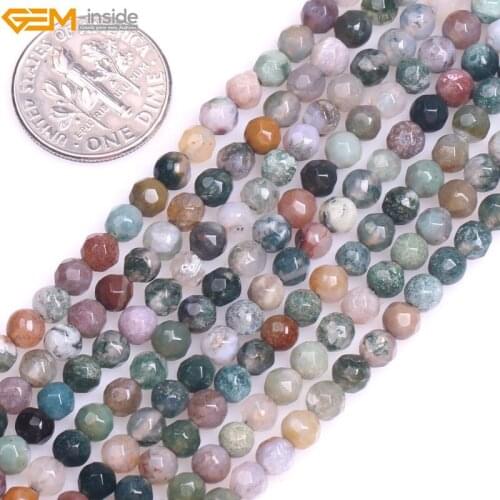 Gem-inside 4mm Natural Round Faceted Indian Agate Rhodochrosite Beads For Jewelry Making Beads 15" DIY Jewellery Christmas Gift