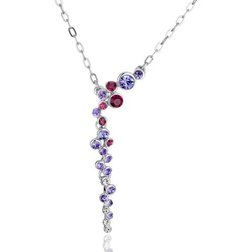 COCOM Korean Style Long Pendant Necklace for Women with Colorful Crystals from Austria Fashion Jewelry Girlfriend Birthday Gift