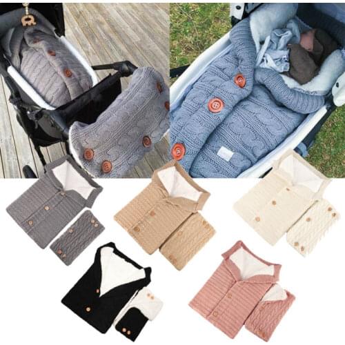 Newborn Baby Stroller Wrap Sleeping Bags Winter Warm Blanket Knitting Swaddle Wrap Toddler Sleeping Bag +Pram Handrail 2Pcs Set