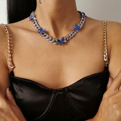 Retro ethnic Cuban jewelry with rhinestone necklace temperament simple small butterfly necklace for female birthday party gifts