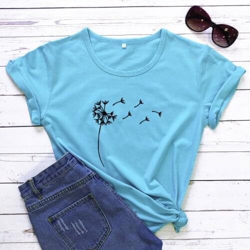 Blowing Dandelion 100% Cotton T-shirt Aesthetic Summer Botanical Graphic Tee Shirt Top Funny Women Just Breathe Dandelion Tshirt