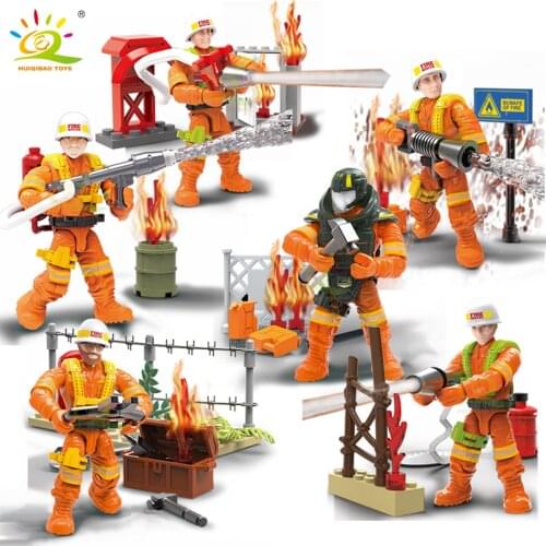 HUIQIBAO TOYS 6Pcs City Hero Firefighter Fire Man Action Figures Building Blocks Bricks set Diy Creator Model Kids Children Toy