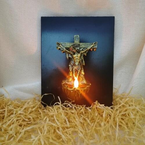 Catholic sacred Jesus cross simulation LED candle lamp resin hanging board church craft decoration home decoration accessories