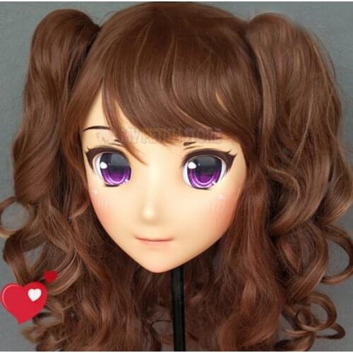Lanmei-03)Female Sweet Girl Resin Half Head Kigurumi Crossdress Cosplay Japanese Anime Role Lolita Doll Mask With Eyes And Wig