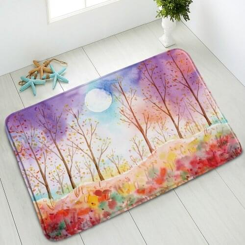 Flowers Plants Non-Slip Bathroom Mat Color Watercolor Floral Tree Indoor Entrance Doormat Absorbent Home Carpet Flannel Washable