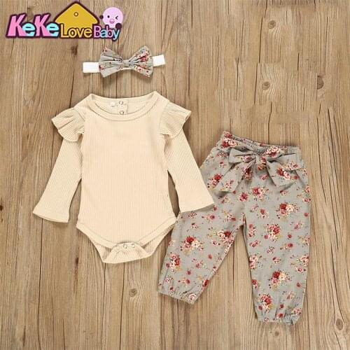 Newborn Girl Clothes Autumn Baby Girls Clothing 3Pcs Set Long Sleeve Romper +Floral Pants +Headband Outfits Toddler Clothes