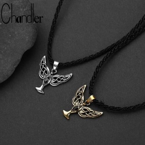 Chandler Antique Silver Color Angel Wing Necklace Rope Chain Amulet Viking Choker Necklaces For Women Men Wholesale