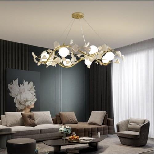 2021 New Modern Design Chandeliers Porcelain Leaves Pendant Lights Hotel Living Room Bedroom Art Lobby Decoration Hanging Lamp
