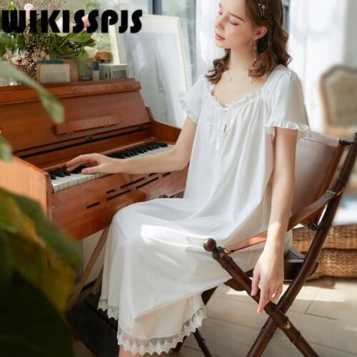 Short Sleeve Nightdress Princess Style Retro Lace Long Style Home Clothes Summer Plus Size Women Nightgown Night Gown Sleepwear