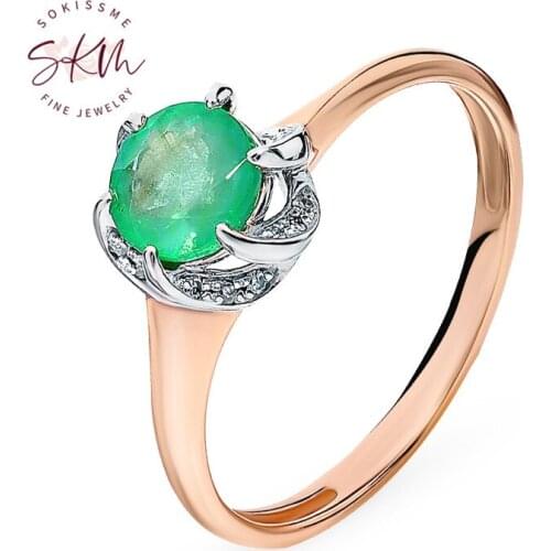 SKM emerald rings for women flower rings 14k rose gold brand designer Engagement rings designer Promise Luxury Fine Jewelry