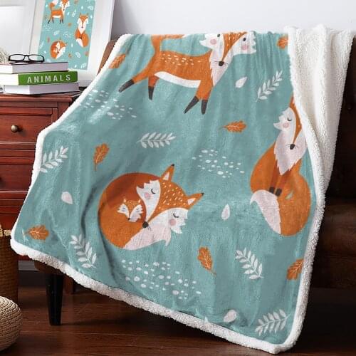Super Soft Flannel Fleece Sherpa Couch Throw Blanket Fox Orange Blue Leaves White Dots Sofa Portable Car Travel Cover Bedspread