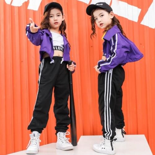 Girl POP Hip Hop Dance Costume Child Jazz Dance Outfit for Stage Performance Korean Boy Crop Top Street Dancewear 90