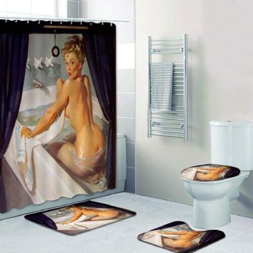 Bathroom Products Shower Curtain Sets Polyester Fabric Bath Curtains Waterproof 3D Women Bath Rug Mat Bathroom Accessories Decor