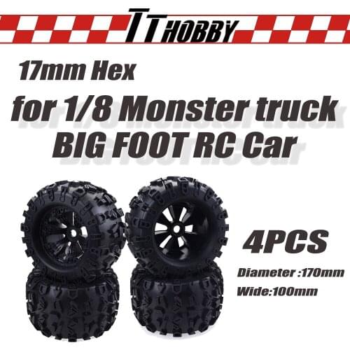 TTHOBBY 2/4PCS Rc Wheel Tire 170mm Monster Truck Tires 17mm Hex Wheels Hub Tires for Rc Car 1/8 Big Foot Buggy Racing Off Road