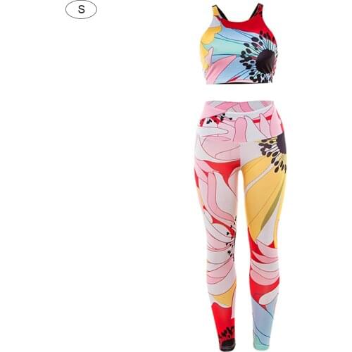Women Yoga Suit Print Backless 2-piece Sexy Fashionable Yoga Fitness Workout Running Sports Suit