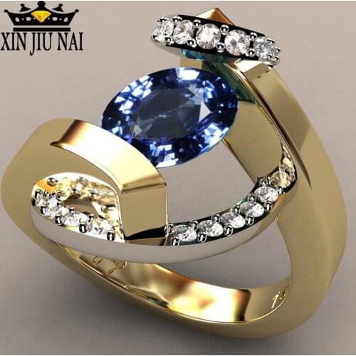 2019 New Arrivals Luxury Green Blue Zircon Engagement Ring Large Circle 18K Gold Crystal Rings For Women Jewelry amethyst ring