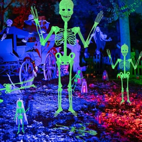 1Pc Halloween Horror Luminous Skull Hanging Skeleton Halloween Props Glow Evil for Party Bar Outdoor Yard Garden Scary Decoratio