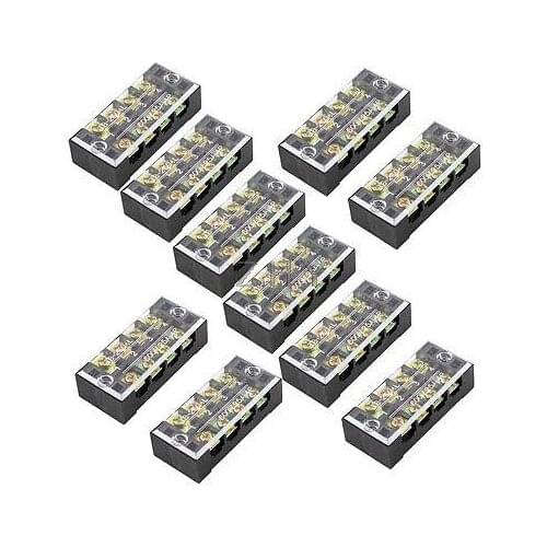 10 Pcs Dual Row 4 Position Screw Terminal Block Strip 600V 25A w Cover