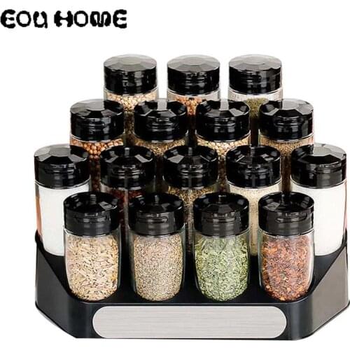 17 Pcs/Set Food Grade Glass Transparent Spices Box for Pepper Salt Shakers Barbecue Seasoning Sprays Kitchen Storage Jar Rack