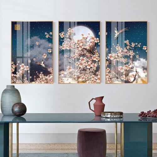 3pcs Chinese Style Wall Art Picture Canvas Printed Painting Peach Blossom Art Print Wall Art Poster Prints for Living Room