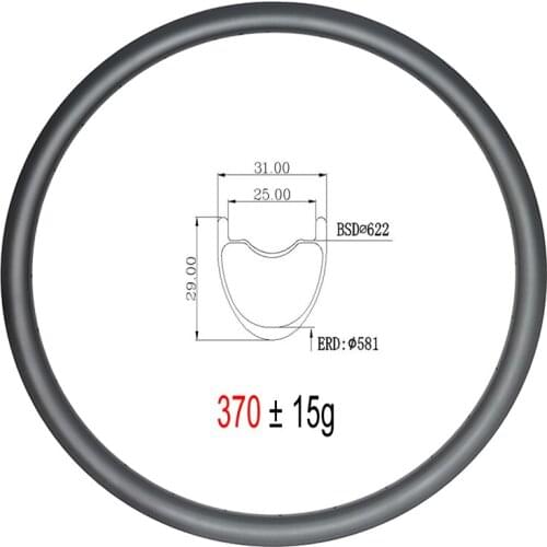 370g 700C 29mm All Road Cyclocross Disc Brake Tubeless Carbon Rim 31mm Width Bicycle Compatible Sand Muddy Race 24H 28H 32H