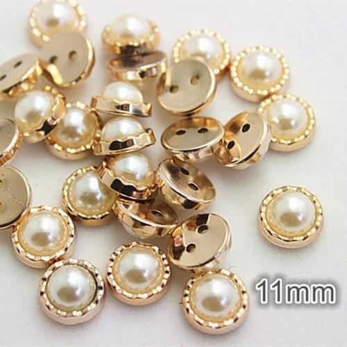 50PCS 11mm Round Golden UV Plated Pearl Plastic Flatback Button Decoration Sewing Craft Scrapbook Accessories