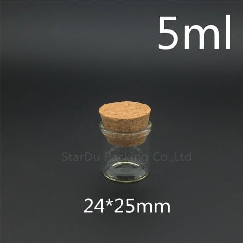 500pcs/lot 5ml 24*25mm Wishing Glass Bottle with Cork ,High-quality 5cc Glass Vials Display Bottle Wholesale