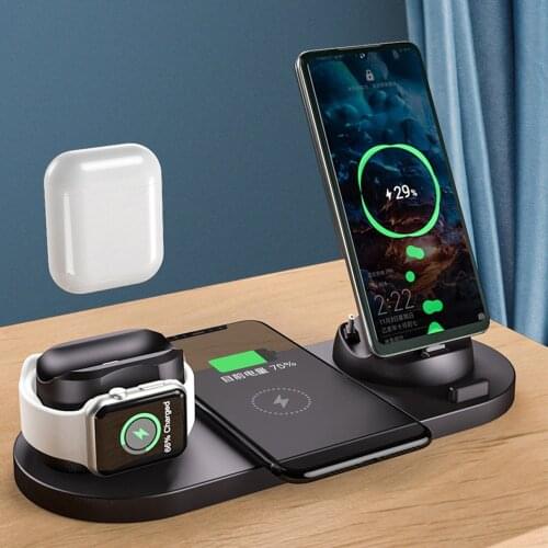 6 In 1 Wireless Fast Charger Dock For Apple Watch Quick Charger Station USB C For IPhone 11 Xs Xr X Max 8 Plus Samsung Huawei