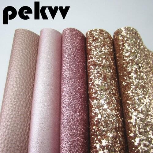 8"x11.8" Rose Gold Glitter Fabric and Lichee Textured Faux Synthetic Leather sheet sets For DIY shoes hairbow fabric HD027
