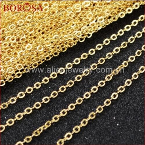 BOROSA 18'' Gold Color Chains For Connector Jewelry Gold Color Chain Necklace Golden Flat Cable Chain Losbter Clasp PJ004