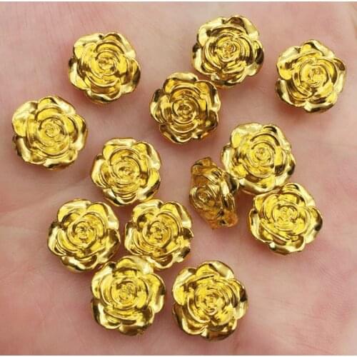80PCS 12mm Resin Golden Color Flower Flatback Stone Applique Ornaments DIY Beads Crafts Scrapbook SK4710*2