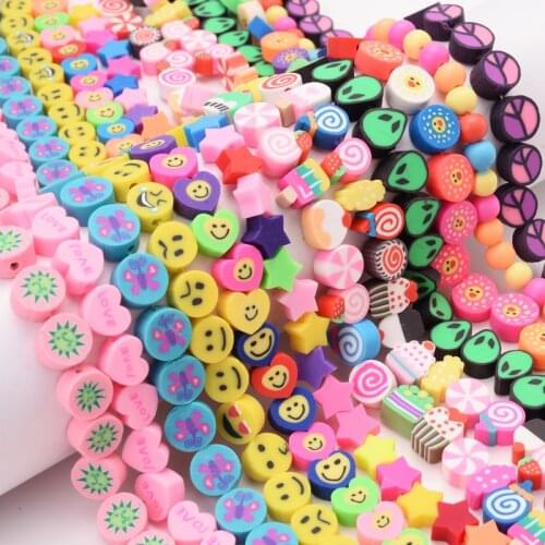 Approx 40Pcs/Lot 10mm Flat Round Polymer Clay Beads Spacer Loose Beads for DIY Jewelry Making Handmade Bracelet Accesories