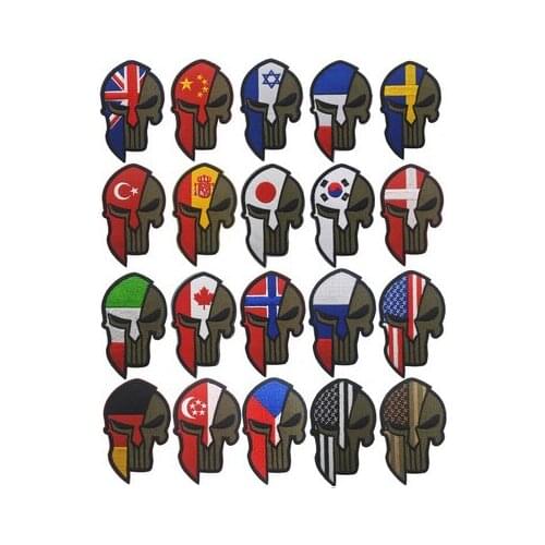 Creatrill skull patches Germany Turkey SPAIN RU Slovakia Czech UK Canada Israel France Flag Skull Helmt badges Military patch