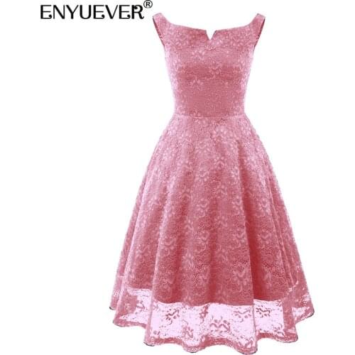 Enyuever Pink Floral Lace Dress Women Clothing Swing Sleeveless Tunic Vestidos Vintage Elegant Runway Evening Party Formal Dress