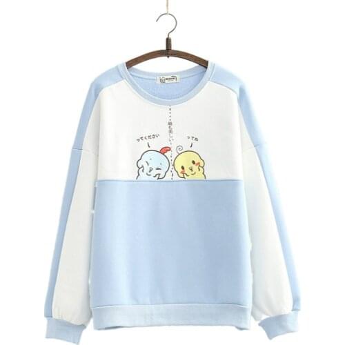 Fleece Women Hoodies Sweatshirts Sweet Style Cartoon Print Patchwork Pullover 2020 Autumn Winter Thick Loose Cute Tracksuits