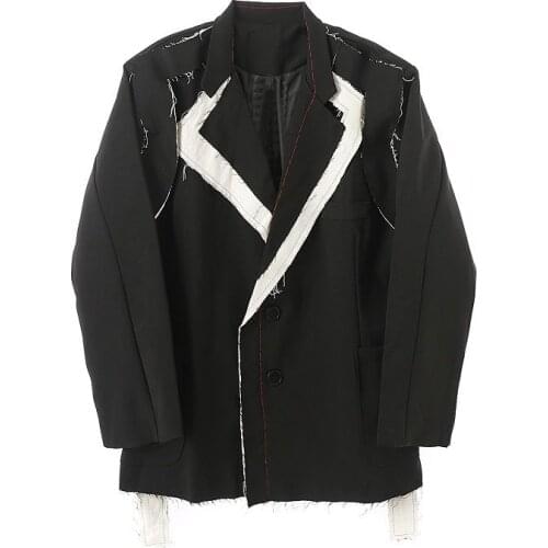 IEFB /mens wear Design blazers rough selvedge contrast color patchwork handmade bright line niche oversize suit coat 9Y3751