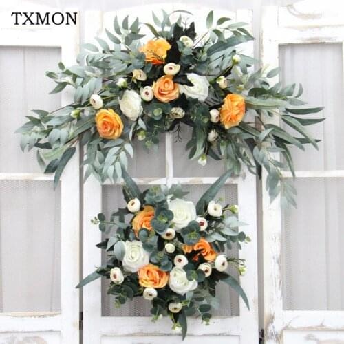 Willow Lintel Wreath Artificial Flower Rose Eucalyptus Flower Arrangement Door Decor Wedding Home Window Decor Party Supplies