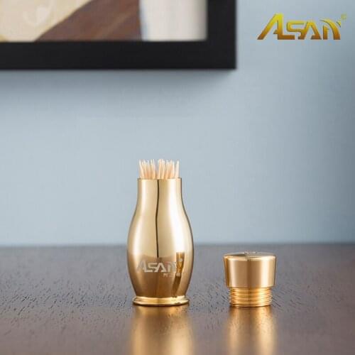 Asan Neo Chinese Style Pure Copper Brass Avalokitesvara‘s Jade Bottle Shape Gold Toothpick Jar Home Kitchen Office Decor Gift