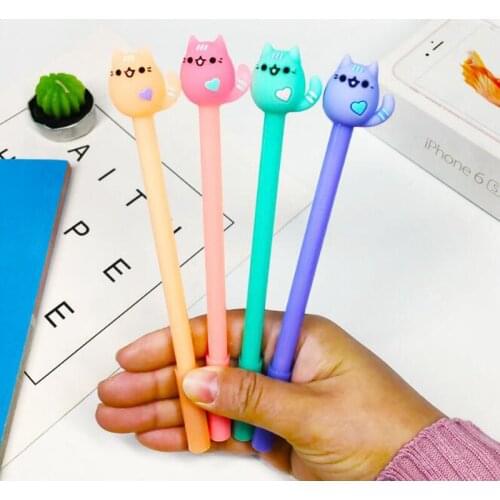 2pc Cartoon cocked cat Gel Pens Heart-Shaped Lovely Pen Black Waterborne Signature Pen Student Office School Supplies Stationery